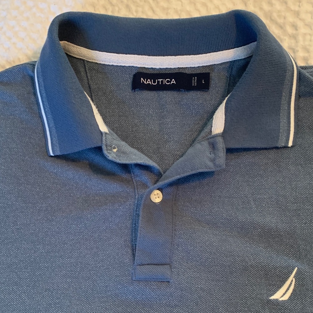 Nautica Men's Slate Blue Polo with White Trim